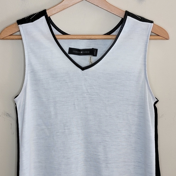 Stella & Jamie | Mixed Material Black & White Studded Tank Top Size Medium - Picture 2 of 6